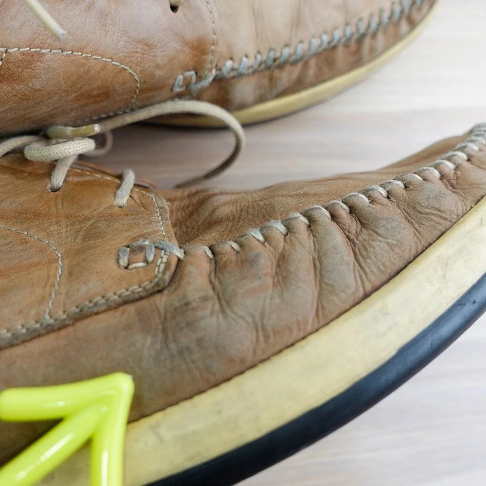 Japanese Whipstitch Boat Shoes Mens 9 Camel Leather Moc Blucher NEORHYTHM TOKYO